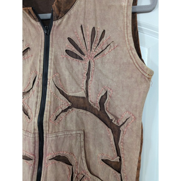Himalayan Handmades Womens‎ Vest Zip Up Embroidered Abstract Design Earth Tones - Picture 2 of 7